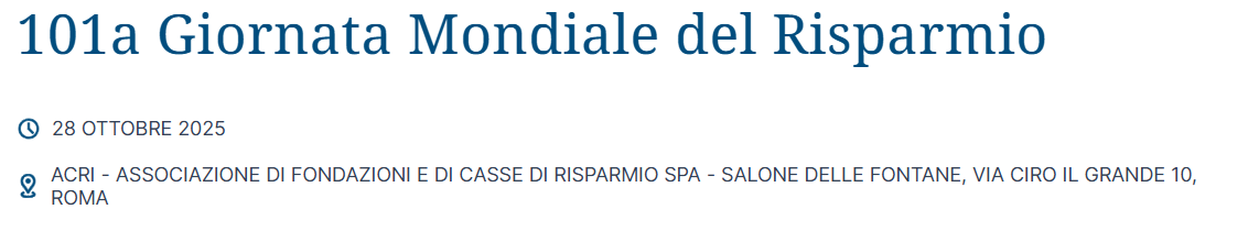 101a Giornata Mondiale del Risparmio